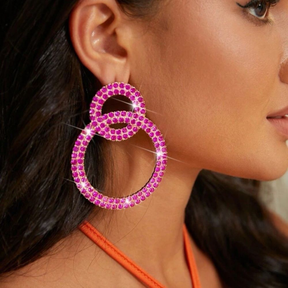 3for$20 NEW SXY 1pair Glamorous Zinc Alloy Rhinestone Circle Drop Earrings